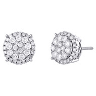 14K White Gold Round Diamond Cluster Studs 10.25mm Screw Back Earrings 1 Ct.