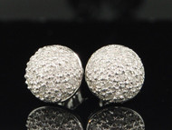 Diamond Domed Earrings .925 Sterling Silver Round Pave Studs 0.25 Ct.