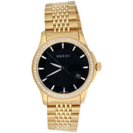 Gucci Ya126402 Diamond Watch Black Dial 38mm Stainless Steel Gold PVD 1.75 Ct.