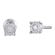 10K White Gold Bezel Fanuk Set Diamond Mini Round Earrings 4mm Studs 1/20 Ct.