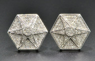 Diamond Studs 6 Point Star Hexagon Mens Ladies 10K White Gold Earrings 0.35 Ct.