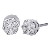 10K White Gold Real Diamond Studs 5mm Small Flower Set Earrings 0.25 Ct.