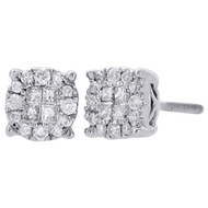 14K Mens Ladies White Gold Round & Princess Cut Diamond Earrings Stud 6mm 1/4 ct