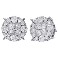 14K White Gold Genuine Princess Diamond Studs 11.35mm Screw Backs Earrings 2 Ct.