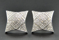 Diamond Studs Kite Shape Domed Mens Ladies 10K White Gold Pave Earrings 0.30 Ct.