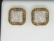 10K MENS LADIES YELLOW GOLD 1 CT CHAMPAGNE BROWN DIAMOND SQUARE EARRINGS STUDS