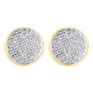 Diamond Circle Earrings 10K Yellow Gold Round Cut Designer Studs 0.60 Tcw.