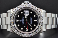 Diamond Rolex Watch Explorer II Black Dial Stainless Steel Band 6 Ct Bezel 40