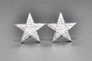 Diamond Star Studs 10K White Gold Uni-Sex Round Cut Pave Earrings Puffed 0.14 CT