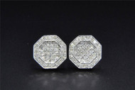 Diamond Studs 10K White Gold Round Cut 0.38 Ct Octagon Shape Earrings