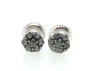 Black Diamond Flower Earrings 10K White Gold Round Design Studs 0.41 Tcw.