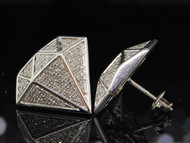 Diamond Earrings 10K White Gold Round Pave Designer Studs 0.70 Tcw.