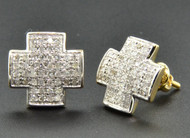 Diamond Studs Plus Sign Shape Mens Ladies 10K Yellow Gold Pave Earrings 0.42 Ct.