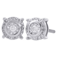 .925 Sterling Silver Diamond Circle Studs Halo Small 6.40mm Earrings 0.05 Ct.