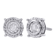 .925 Sterling Silver Diamond Circle Earrings Small Round 7.10mm Earrings 0.10 Ct
