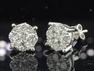 Ladies 18K White Gold Designer Round Cut Diamond Studs Earrings 1.44 Ct.