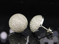 Diamond Round Earrings 10K White Gold Mens Domed 3D Designer Studs 1.15 Tcw.