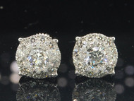 Diamond Solitaire Earrings 14K White Gold Round Cut Design Studs 1.38 Tcw.
