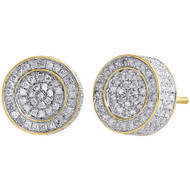 10K Yellow Gold Diamond 3D Studs Round Cut Pave Circle Cube Earrings 0.69 CT.