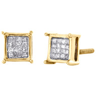 14K Yellow Gold Princess Cut Diamond Studs 6.50mm Invisible Set Earrings 1/4 CT.