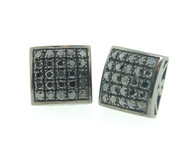 Black Diamond Square Earrings Mens .925 Sterling Silver Round Pave Studs 1/2 Tcw