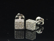 Diamond Cube Earrings 10K White Gold Round Cut Pave 3D Square Studs 0.40 Tcw.