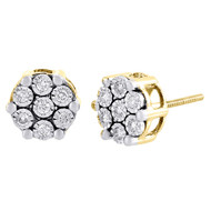 Diamond Flower Earrings 10K Yellow Gold Round Cut Fanook Design Studs 0.40 Tcw.