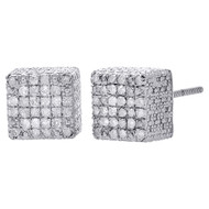 Diamond Studs 3D Cube Square .925 Sterling Silver Earrings 0.40 Ct