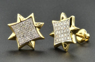 Diamond Studs 8 Point Star Mens Ladies 10K Yellow Gold Pave Earrings 1/3 Ct.