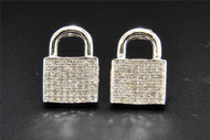 Diamond Studs 10K White Gold Round Cut 0.58 Ct Lock Earrings