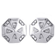 Diamond Earrings 10K White Gold Mens Round Cut Octagonal Domed Studs 0.15 Tcw.