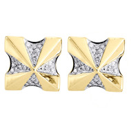 Diamond Earrings 10K Yellow Gold Mens Round Cut Square Studs Screw-Back 0.22 Tcw