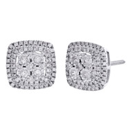 10k White Gold Round Cut Diamond Studs Miracle Set 10mm Halo Earring 0.55 CT.