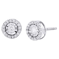 Diamond Solitaire Earrings 14K White Gold Round Pave Halo Design Studs 0.35 Tcw.