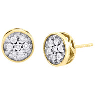Diamond Circle Earrings .925 Sterling Silver Round Cut Designer Studs 0.09 Ct.