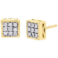 Diamond 3D Square Earrings .925 Sterling Silver Round Fanook Design Studs .05 Ct