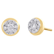14K Yellow Gold Round Diamond Circle Flower Studs Mini Cluster Earrings 0.50 Ct.