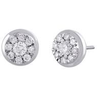 14K White Gold Round Diamond Flower Studs Mini Circle Cluster Earrings 1 Ct.