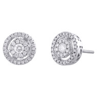 14K White Gold Round Solitaire Diamond Flower Studs Open Halo Earrings 0.50 Ct.
