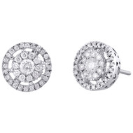 14K White Gold Round Solitaire Diamond Flower Studs Open Halo Earrings 0.75 Ct.