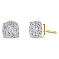 14K Yellow Gold Round Diamond Flower Studs Small Halo Square Earrings 0.25 Ct.