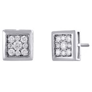 14K White Gold Round Diamond Flower Studs Square Cluster Mini Earrings 0.50 Ct.