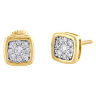 14K Yellow Gold Round Diamond Square Flower Studs Mini 7mm Earrings 0.25 Ct.