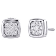14K White Gold Round Diamond Flower Studs Rounded Square Cluster Earrings 1/4 Ct