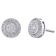 14K White Gold Round Diamond Flower Studs Mini 8.25mm Halo Earrings 0.25 Ct.