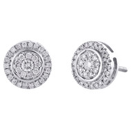 14K White Gold Round Diamond Flower Studs Small 9mm Halo Earrings 0.33 Ct.