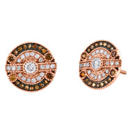 14K Rose Gold Brown Diamond Greek Milgrain Studs 12mm Circle Earrings 0.63 Ct.
