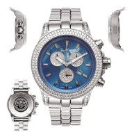 Men's Diamond Watch Joe Rodeo Master Pilot JMP03 7 Ct Chronograph Blue MOP Dial