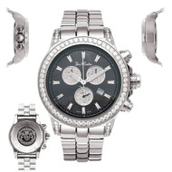 Men's Diamond Watch Joe Rodeo Master Pilot JMP07 7.20 Ct Chronograph Black Dial