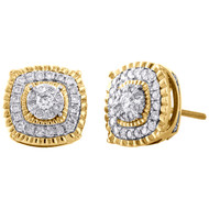10K Yellow Gold Bezel Set Diamond Rounded Square Halo Stud Earrings 0.50 CT.